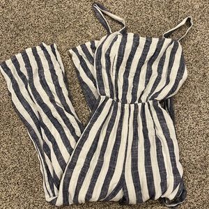 blue and white striped jumpsuit